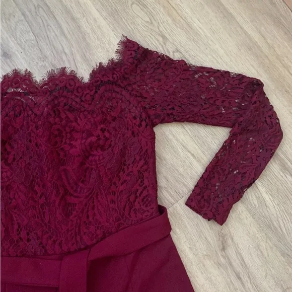 SHEIN Off Shoulder Lace Bodice Black Jumpsuit Size S 8 Burgundy - Picture 2 of 5